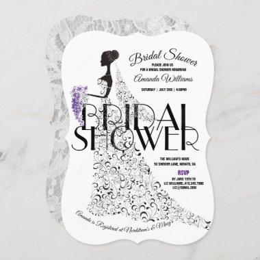 Bride Beautiful Lacy Dress Flowers Bridal Shower I Invitations