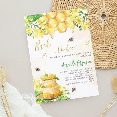 Bride bee yellow florals honeycomb bridal shower Invitations