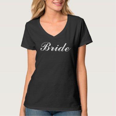 Bride Black White Calligraphy Script V-Neck T-Shirt