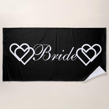 Bride Black White Hearts Beach Towel