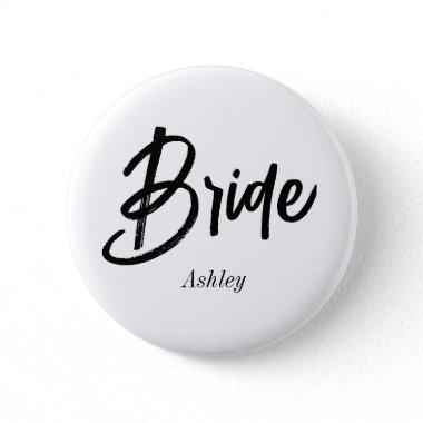 Bride Black White Script Wedding Button