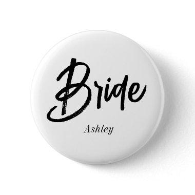 Bride Black White Script Wedding Button