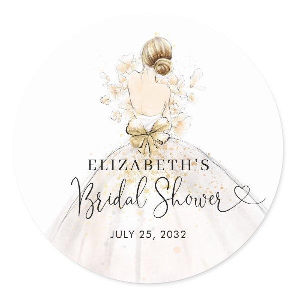 Bride Blonde Dress Floral Welcome Bridal Shower Classic Round Sticker