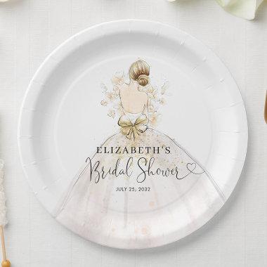 Bride Blonde Dress Floral Welcome Bridal Shower Paper Plates