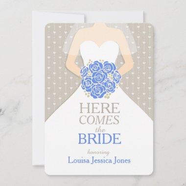 Bride blue bouquet graphic bridal shower invite