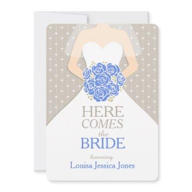 Bride blue bouquet graphic bridal shower invite