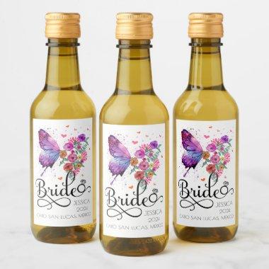 Bride boho Floral Butterfly Name Mini Wine Label