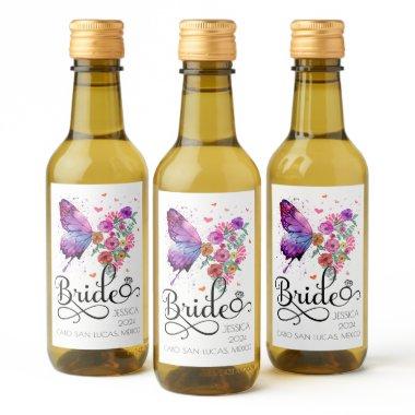 Bride boho Floral Butterfly Name Mini Wine Label