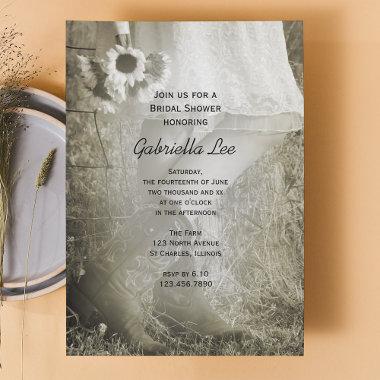 Bride, Boots and Sunflowers Country Bridal Shower Invitations