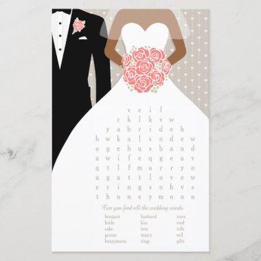 Bride Bridal Shower word search game coral dress