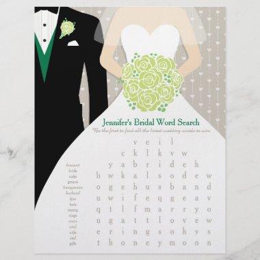 Bride Bridal Shower Word Search Game green dress Flyer
