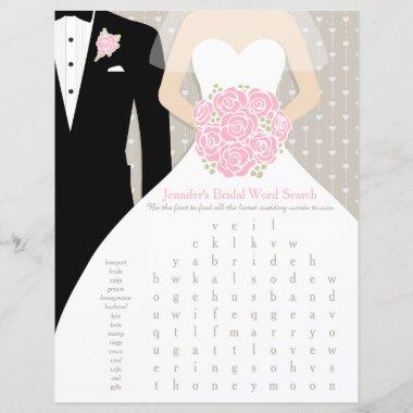 Bride Bridal Shower Word Search Game pink dress