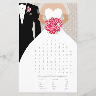 Bride Bridal Shower word search game red dress