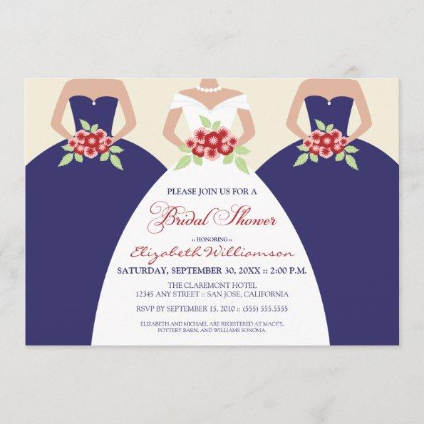 Bride & Bridesmaids Bridal Shower Invite (navy)