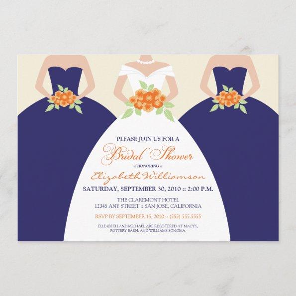 Bride & Bridesmaids Bridal Shower Invite (navy)