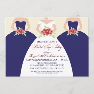 Bride & Bridesmaids Bridal Tea Party (navy) Invitations