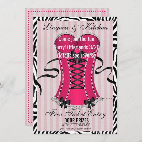 BRIDE & Bridesmaids Lingerie Pink Shower Party Invitations