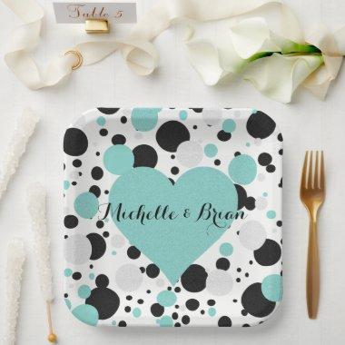 BRIDE & Bridesmaids Shimmer Blue Polka Dot Party Paper Plates