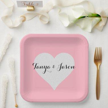 BRIDE & Bridesmaids Silver Heart Pink Bridal Party Paper Plates