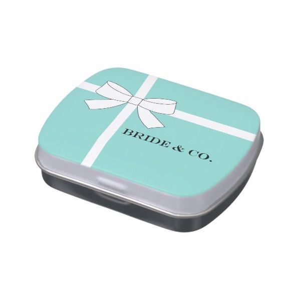 BRIDE & Bridesmaids Teal Blue Bridal Shower Party Jelly Belly Candy Tin