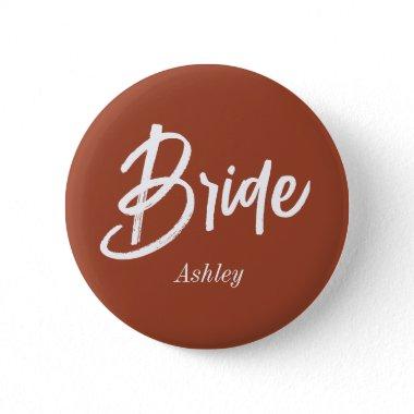 Bride Brown Wedding Terracotta Script  Button