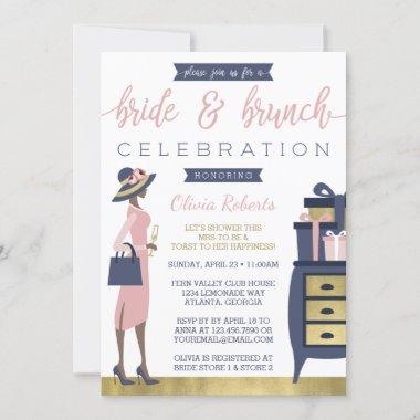 Bride & Brunch Shower Invitations, Navy, Pink, Gold Invitations