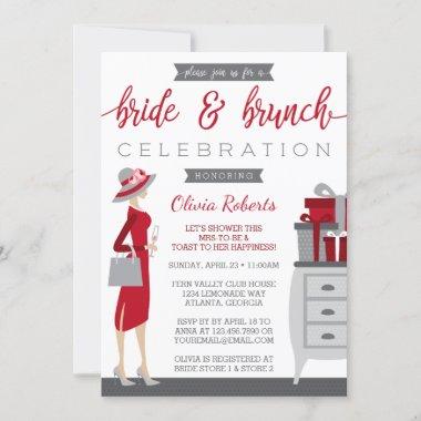 Bride & Brunch Shower Invitations, Red, Gray Invitations
