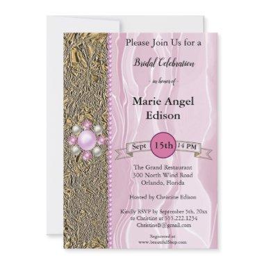 Bride Celebration Gold Foil, Pink Silk & Pearls In