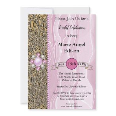 Bride Celebration Gold Foil, Pink Silk & Pearls In Invitations