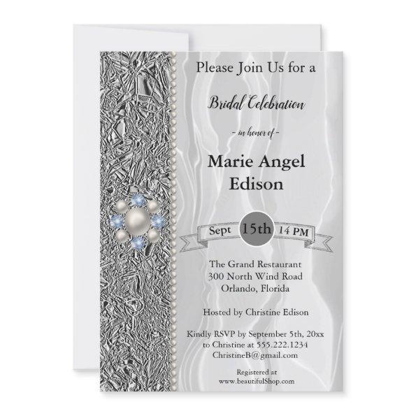 Bride Celebration Silver Foil, White Silk & Pearls