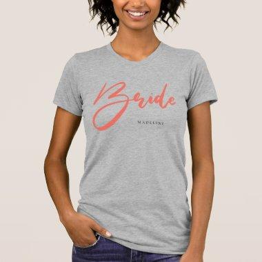 Bride Chic Pink Handwriting Personalized Gray T-Shirt