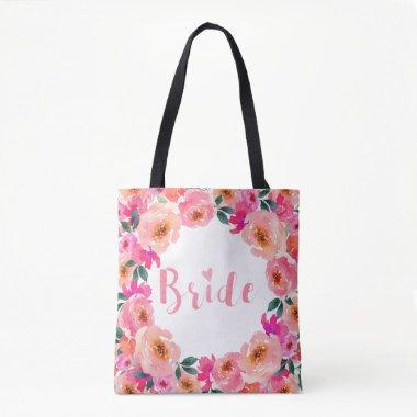 Bride Chic Script Pink Watercolor Floral Tote Bag