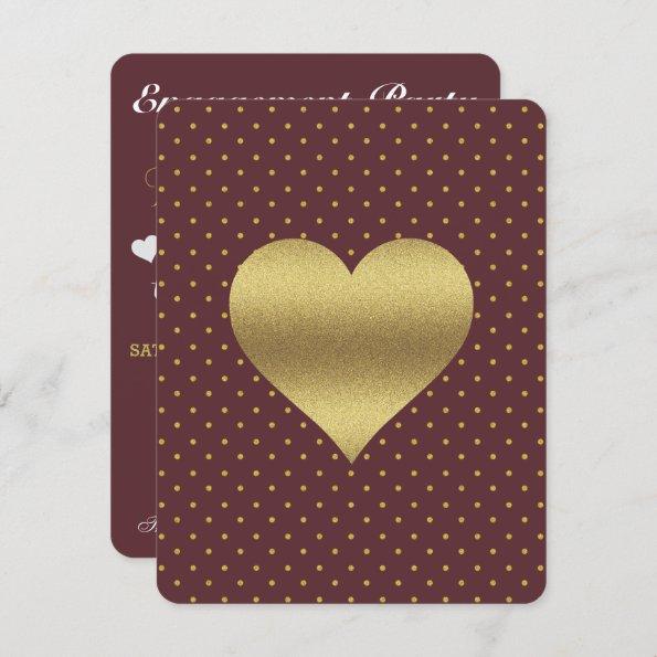 BRIDE CO Burgundy And Gold Heart Polka Dot Party Invitations