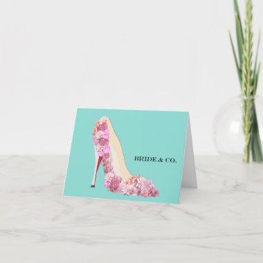 BRIDE CO Floral Heels Teal Blue Shower Party Note Invitations