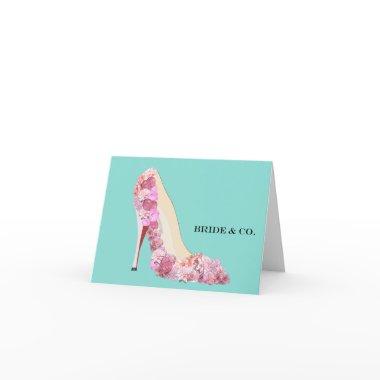 BRIDE CO Floral Heels Teal Blue Shower Party Note