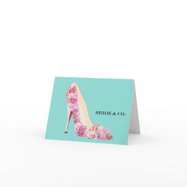 BRIDE CO Floral Heels Teal Blue Shower Party Note Invitations