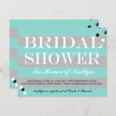 BRIDE & CO Silver & Teal Bridal Shower Party Invitations