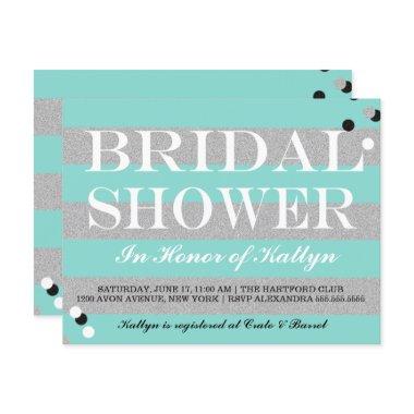 BRIDE & CO Silver & Teal Bridal Shower Party Invitations