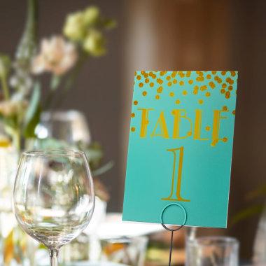 Bride Co Teal Blue And Gold Shower Party Table Number
