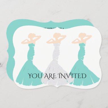 BRIDE CO Teal Blue Be My Bridesmaid Shower Party Invitations