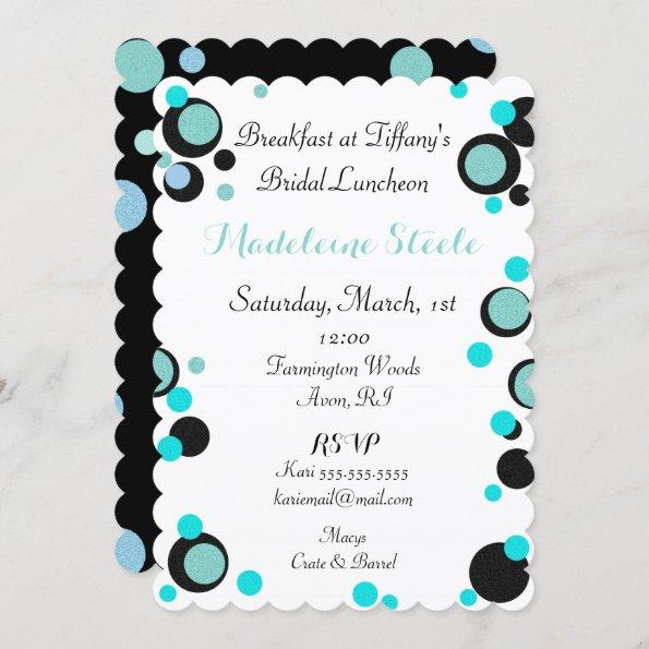 BRIDE & CO Teal Blue Black Polka Dot Party Shower Invitations