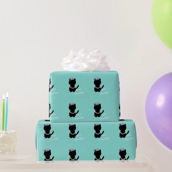 Bride Co Teal Blue Personalized Tiara Cat Party Wrapping Paper
