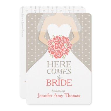 Bride coral bouquet graphic  invite