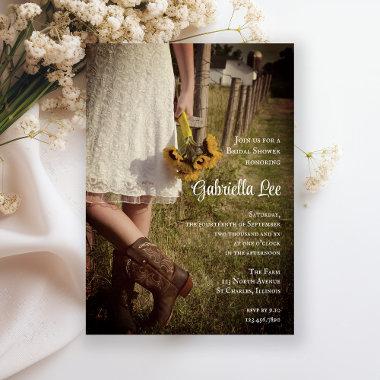 Bride, Cowboy Boots and Sunflowers Bridal Shower Invitations