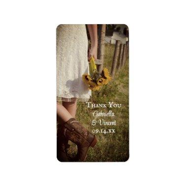 Bride, Cowboy Boots, Sunflowers Wedding Thank You Label