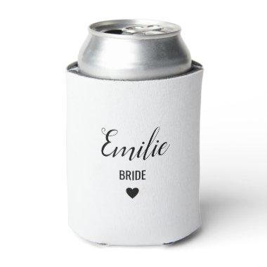 bride custom name & date minimalist cute heart can cooler