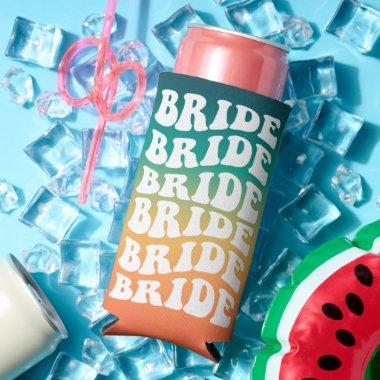 Bride | Custom Retro Text with Gradient Seltzer Can Cooler