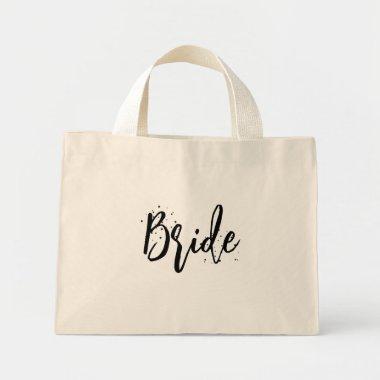 Bride Cute Fun Calligraphy Script Simple Black Mini Tote Bag