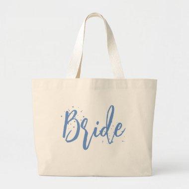 Bride Cute Fun Calligraphy Script Simple Blue Large Tote Bag