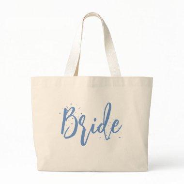 Bride Cute Fun Calligraphy Script Simple Blue Large Tote Bag